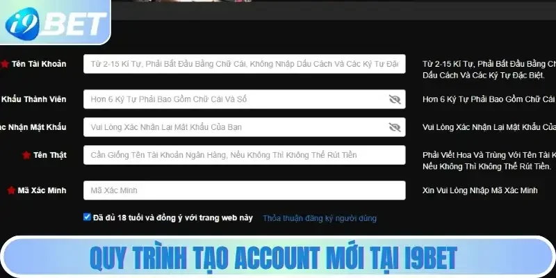 Quy trình tạo account mới tại i9bet Quy trình tạo account mới tại i9bet